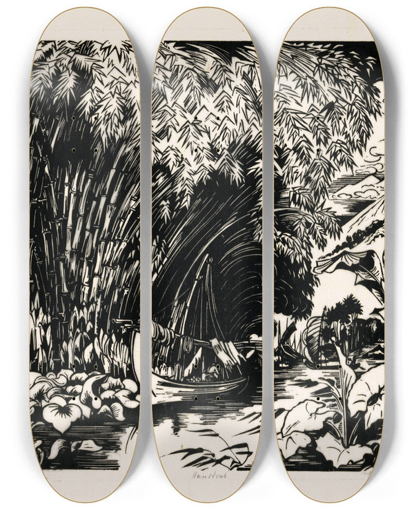 Triptych art skateboard deck of Johannes Frederik Engelbert Ten Klooster De Kreek by Johannes Frederik Engelbert Ten Klooster (1873-1940)