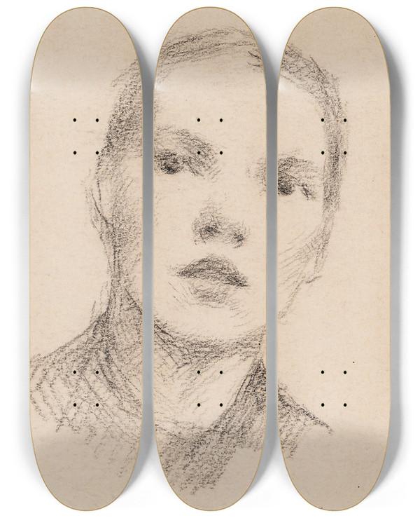 Triptych art skateboard deck of Venny Soldanbrofeldt Youth by Venny Soldan-Brofeldt (1863-1945)