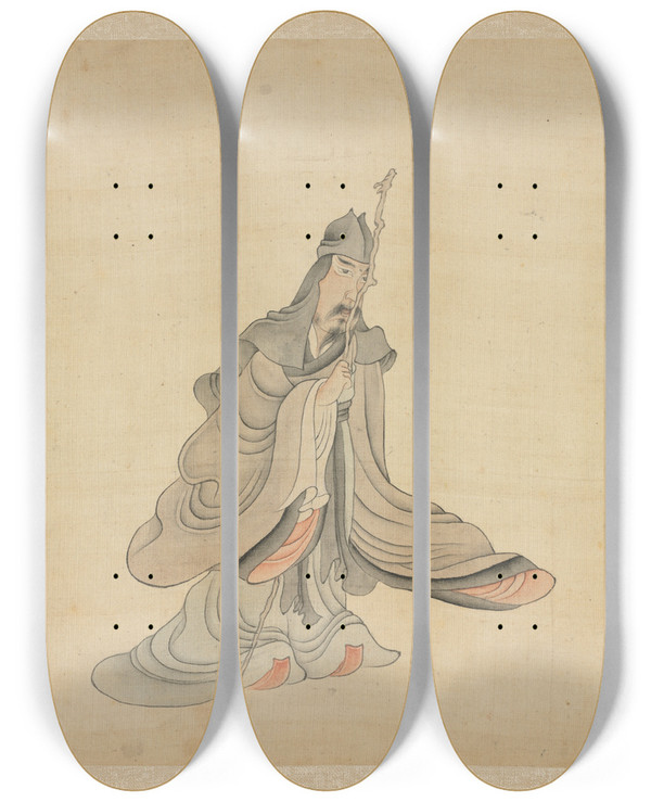 Triptych art skateboard deck of Chen Hongshou Portrait Of Tao Yuanming by Chen Hongshou (1598-1652)