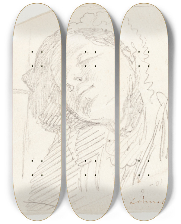 Triptych art skateboard deck of John Linnell A Woman Resting by John Linnell (1792-1882)