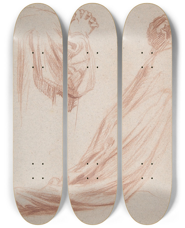 Triptych art skateboard deck of Alexandre Laemlein Two Kneeling Figures by Alexandre Laemlein (1813-1871)