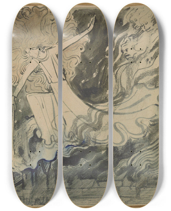 Triptych art skateboard deck of Antoon Derkinderen Ontwerp Voor Het Titelblad Van De Gijsbrecht Van Aemstel by Antoon Derkinderen (1859-1925)