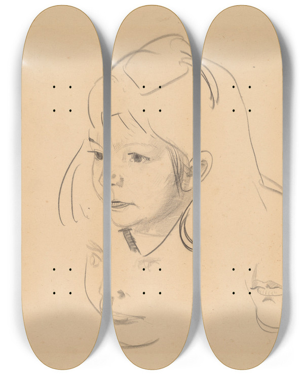 Triptych art skateboard deck of George Wesley Bellows Studies Of Jean by George Wesley Bellows (1882-1925)