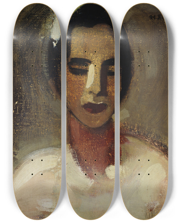 Triptych art skateboard deck of Helene Schjerfbeck Girl From California I by Helene Schjerfbeck (1862-1946)