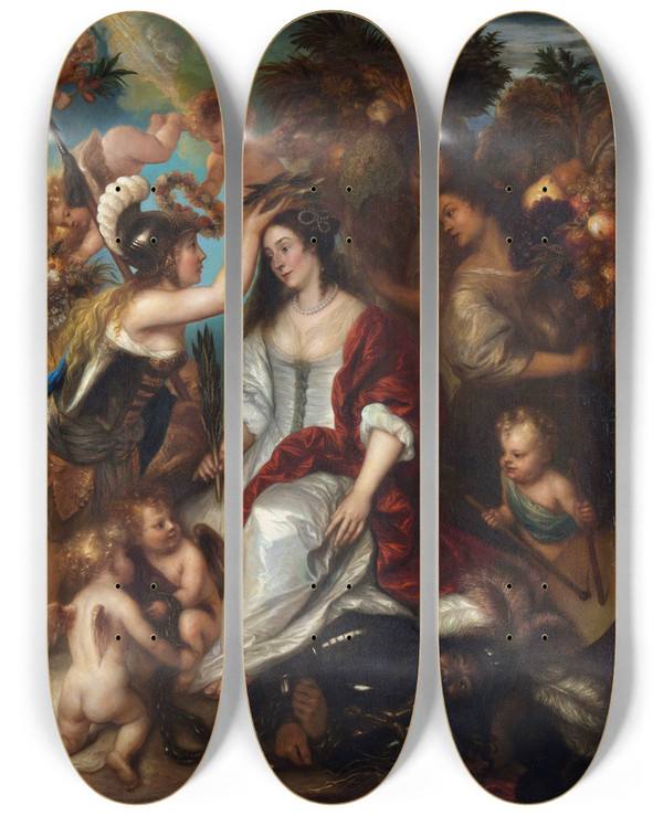 Triptych art skateboard deck of Jan Lievens Allegory Of Peace by Jan Lievens (1607-1674)