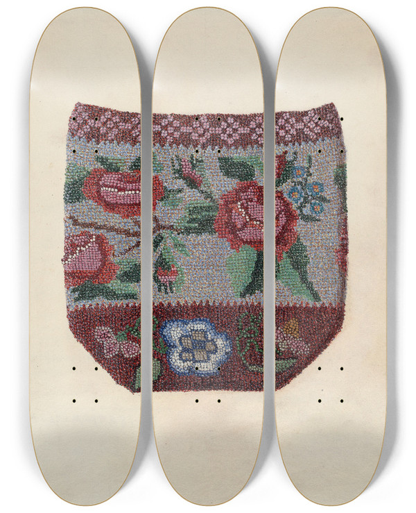 Triptych art skateboard deck of Byron Dingman Beaded Bag by Byron Dingman