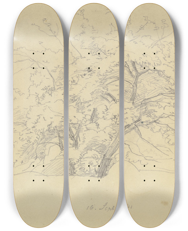 Triptych art skateboard deck of Jakob Becker Tree_8 by Jakob Becker (1810-1872)