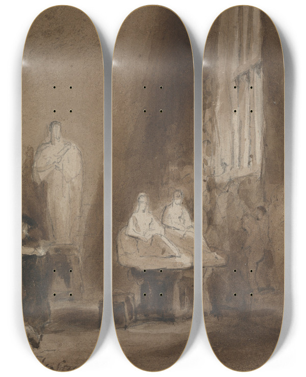Triptych art skateboard deck of George Jones Chantreys Studio by George Jones (1786-1869)