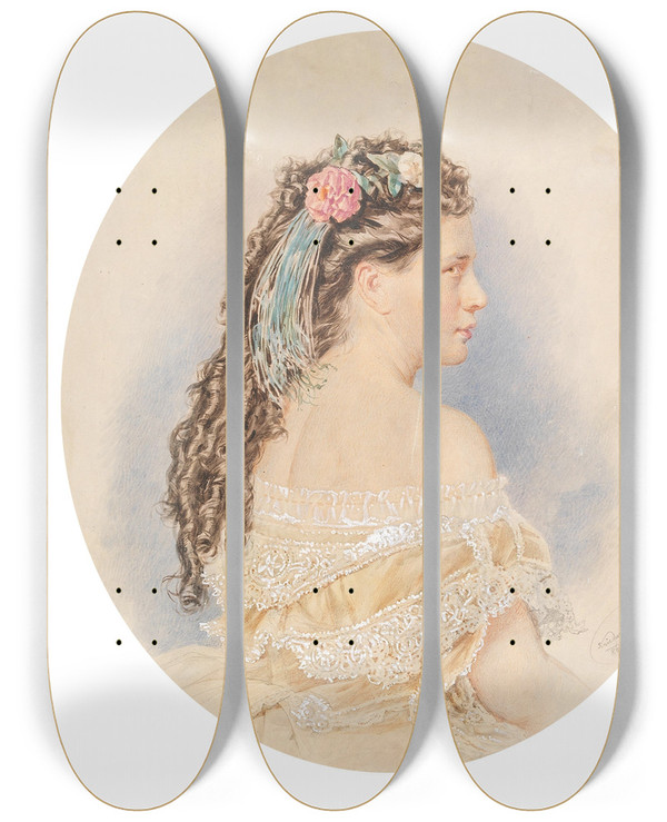 Triptych art skateboard deck of Josef Kriehuber Frauenportrt_2 by Josef Kriehuber (1800-1876)