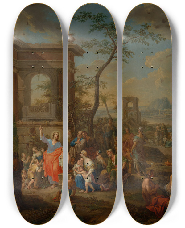 Triptych art skateboard deck of Franz Christoph Janneck Wenn Ihr Nicht Werdet Wie Die Kinder by Franz Christoph Janneck (1703-1761)