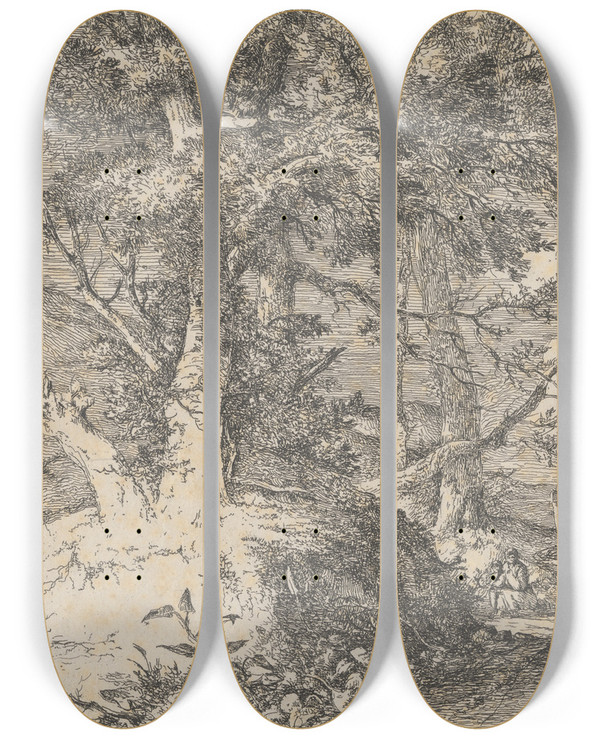 Triptych art skateboard deck of John Crome Wooded Landscape by John Crome (1768-1821)