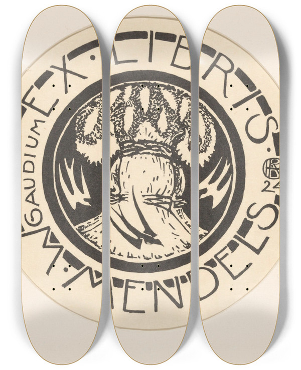 Triptych art skateboard deck of Richard Nicolas Roland Holst Ex Libris Van Maurits Mendels 3 by Richard Nicolaus Roland Holst (1868-1938)