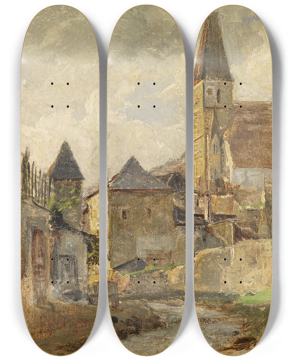 Triptych art skateboard deck of Marie Egner Weienkirchen In Der Wachau by Marie Egner (1850-1940)