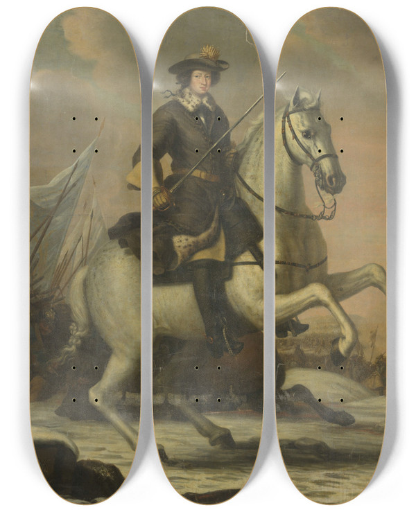 Triptych art skateboard deck of David Klcker Ehrenstrahl Charles Xi 166597 King Of Sweden by David Klocker Ehrenstrahl (1628-1698)