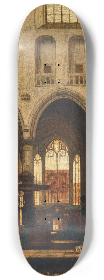Emanuel de Witte - An interior of a Protestant Gothic church 8.25 inch art skate deck