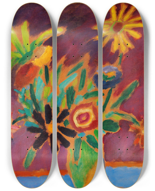Triptych art skateboard deck of Alexej Von Jawlensky Bunte Blumen_1 by Alexej Von Jawlensky (1864-1941)