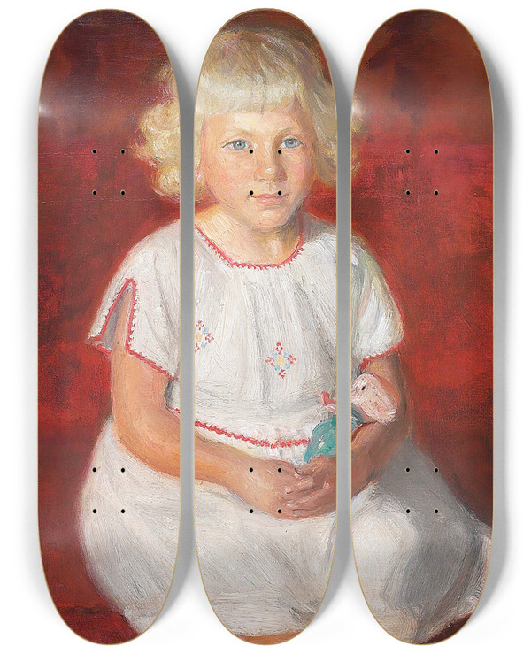 Triptych art skateboard deck of Michael Ancher Skagens Rose Fiskerpige I Sndagstj by Michael Ancher (1849-1927)