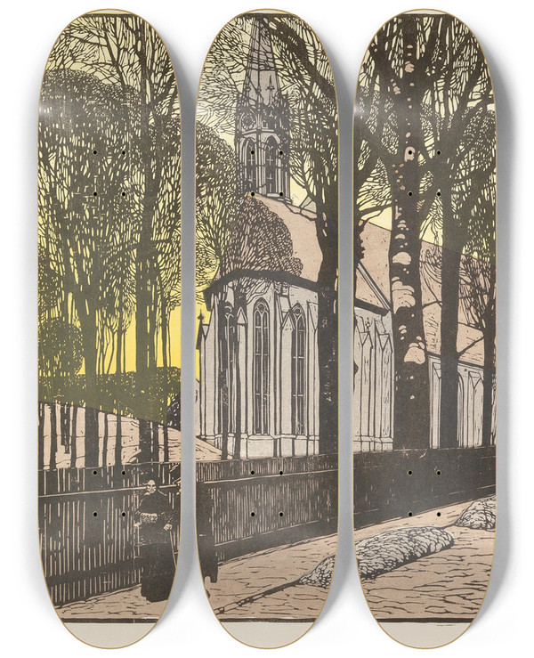 Triptych art skateboard deck of Carl Moll Kirche St Michael In Heiligenstadt by Carl Moll (1861-1945)