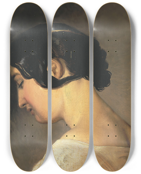 Triptych art skateboard deck of Wilhelm Marstrand Italienerinde by Wilhelm Marstrand (1810-1873)