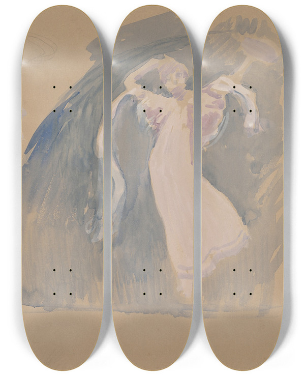 Triptych art skateboard deck of Charles Sprague Pearce Figure Studies by Charles Sprague Pearce (1851-1914)