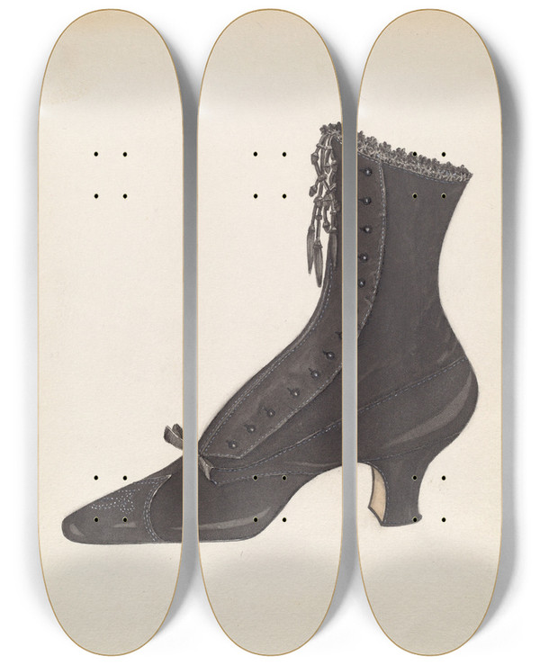Triptych art skateboard deck of Margaret Concha Womans Shoe_1 by Margaret Concha