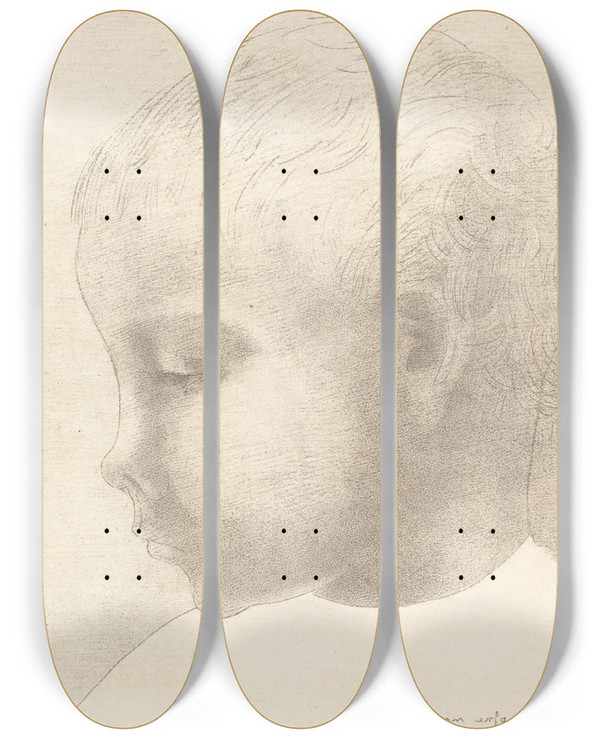 Triptych art skateboard deck of Odilon Redon Mon Enfant My Child by Odilon Redon (1840-1916)