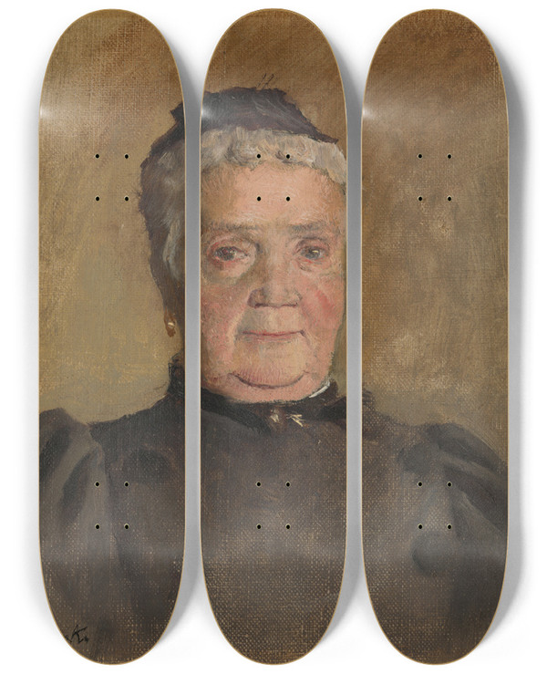 Triptych art skateboard deck of Ladislav Mednynszky Portrait Of Evelin Czbel by Ladislav Mednyanszky (1852-1919)