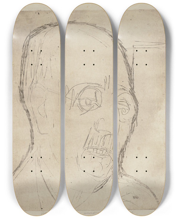 Triptych art skateboard deck of Ernst Ludwig Kirchner Portrait Carl Hagemann_2 by Ernst Ludwig Kirchner (1880-1938)