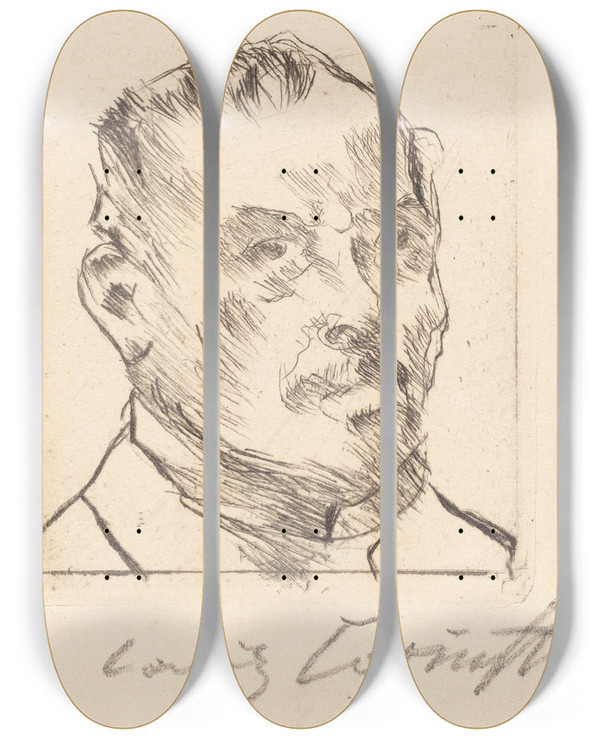 Triptych art skateboard deck of Lovis Corinth Selfportrait Selbstbildnis Kopf by Lovis Corinth (1858-1925)