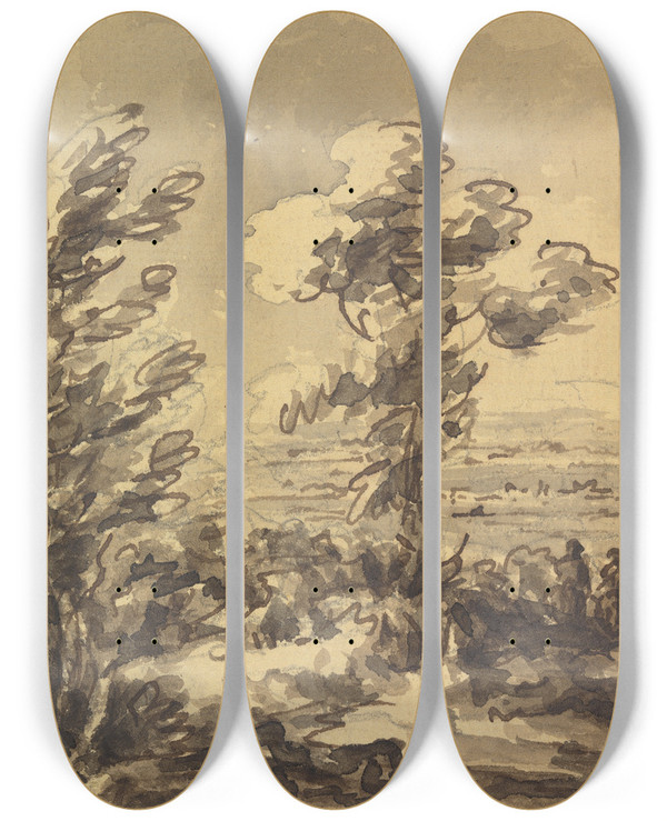 Triptych art skateboard deck of William Gilpin Landscape With Trees In Foreground by William Gilpin (1724-1804)