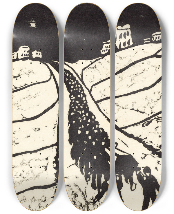 Triptych art skateboard deck of Walter Gramatt Burial Begrabnis by Walter Gramatte (1897-1929)