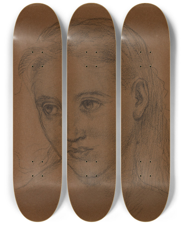 Triptych art skateboard deck of Pierre Puvis De Chavannes Tte De Femme Iv by Pierre Puvis De Chavannes (1824-1898)
