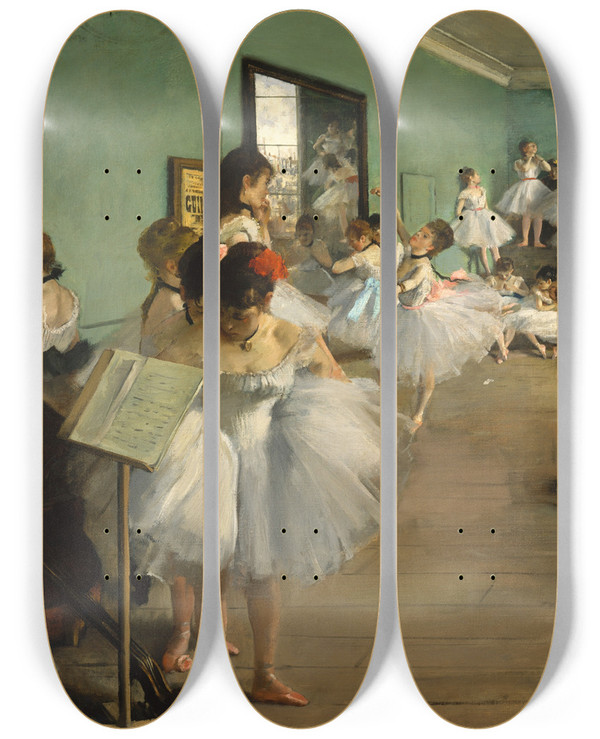 Triptych art skateboard deck of Edgar Degas The Dance Class_2 by Edgar Degas (1834-1917)
