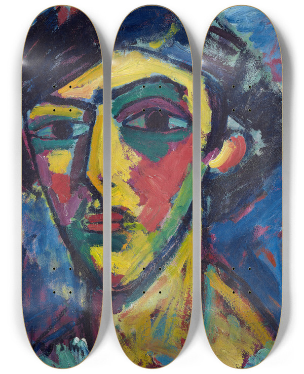 Triptych art skateboard deck of Alexej Von Jawlensky Head Of A Youth by Alexej Von Jawlensky (1864-1941)