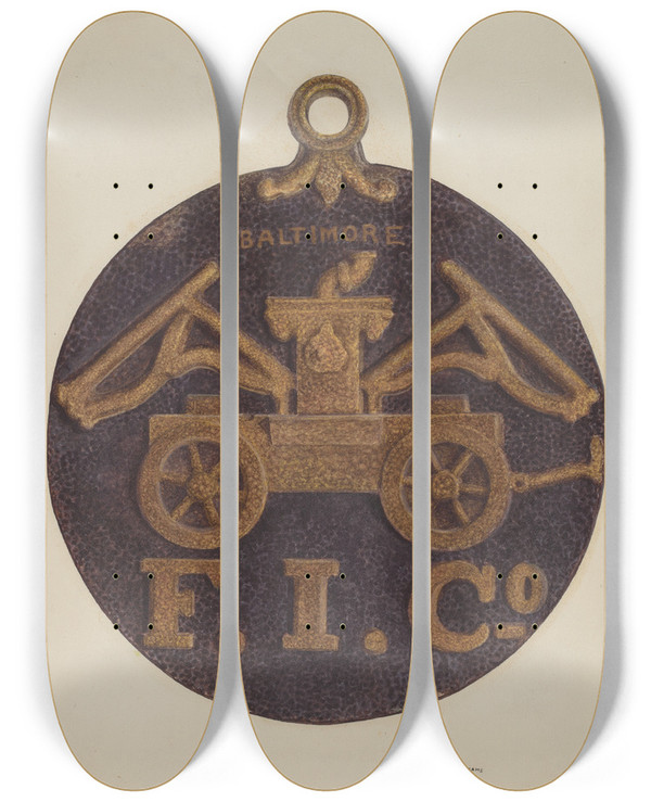 Triptych art skateboard deck of Donald Williams Firemark by Donald Williams