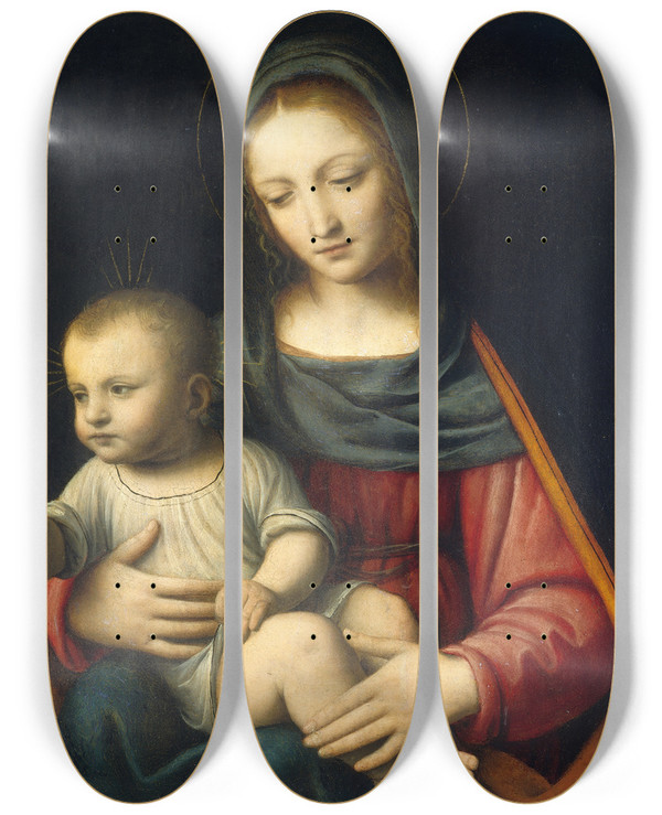 Triptych art skateboard deck of Bernardino Luini The Madonna Of The Carnation by Bernardino Luini (1480-1532)