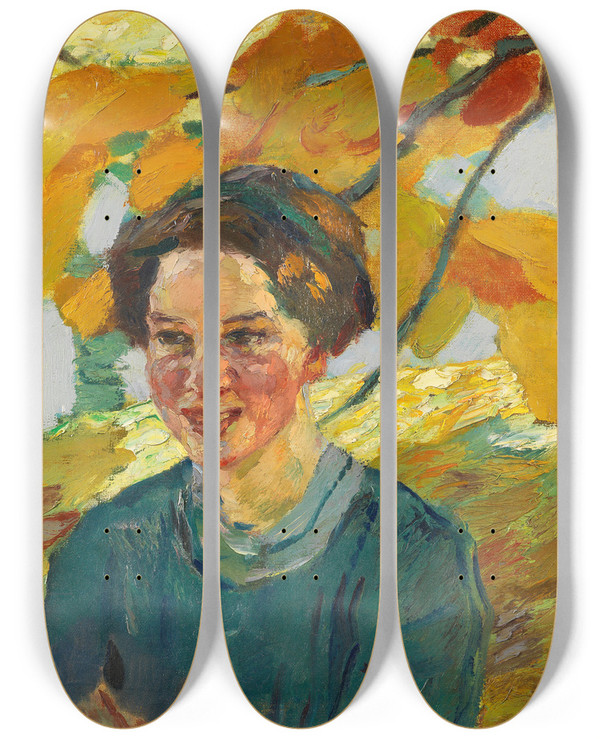 Triptych art skateboard deck of Leo Putz Mdchenportrt by Leo Putz (1869-1940)