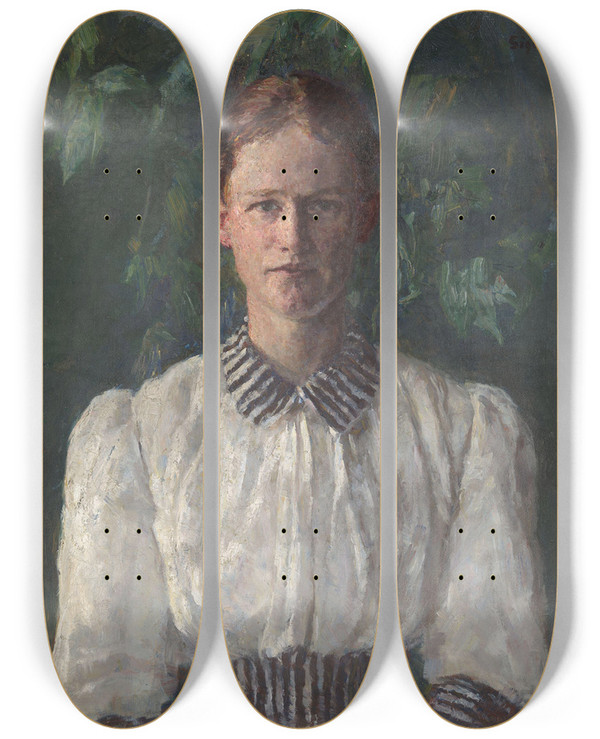 Triptych art skateboard deck of Signe Scheel Portrait Of The Painter Helga Ring by Signe Scheel (1860-1942)