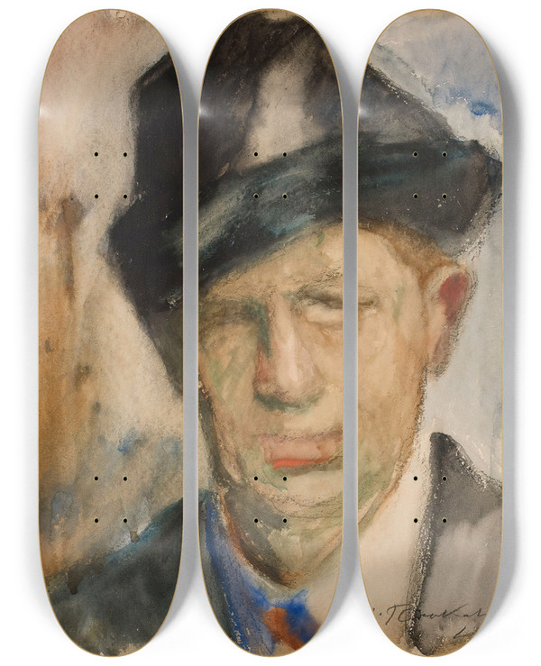 Triptych art skateboard deck of Jalmari Ruokokoski Selfportrait_1 by Jalmari Ruokokoski (1886-1936)