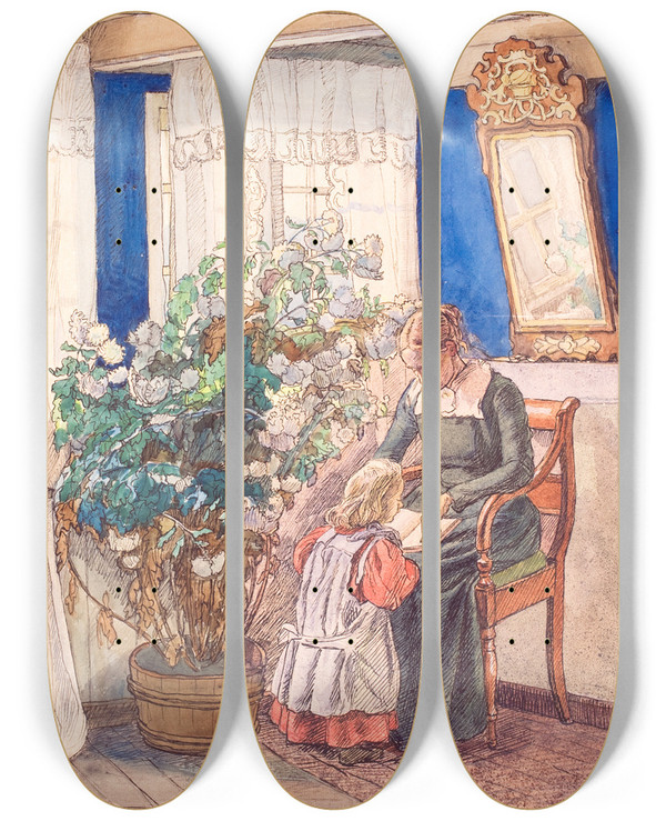 Triptych art skateboard deck of Fritz Syberg Moder Og Barn Ser Billeder Anna Og Hans Syberg by Fritz Syberg (1862-1939)