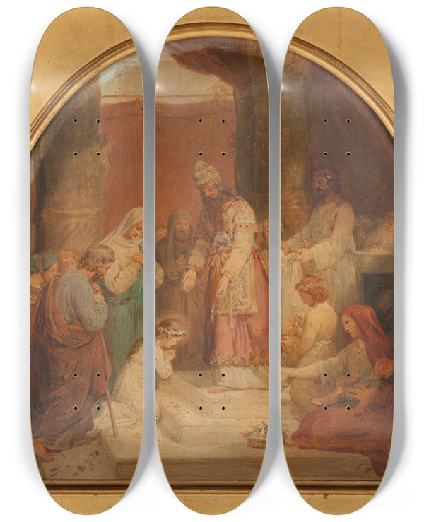 Triptych art skateboard deck of Nicolas Louis Franois Gosse La Prsentation De La Vierge Au Temple by Nicolas Louis Francois Gosse (1787-1878)
