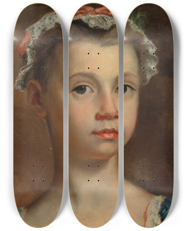 Triptych art skateboard deck of Joseph Highmore Sketch Of A Young Girl by Joseph Highmore (1692-1780)