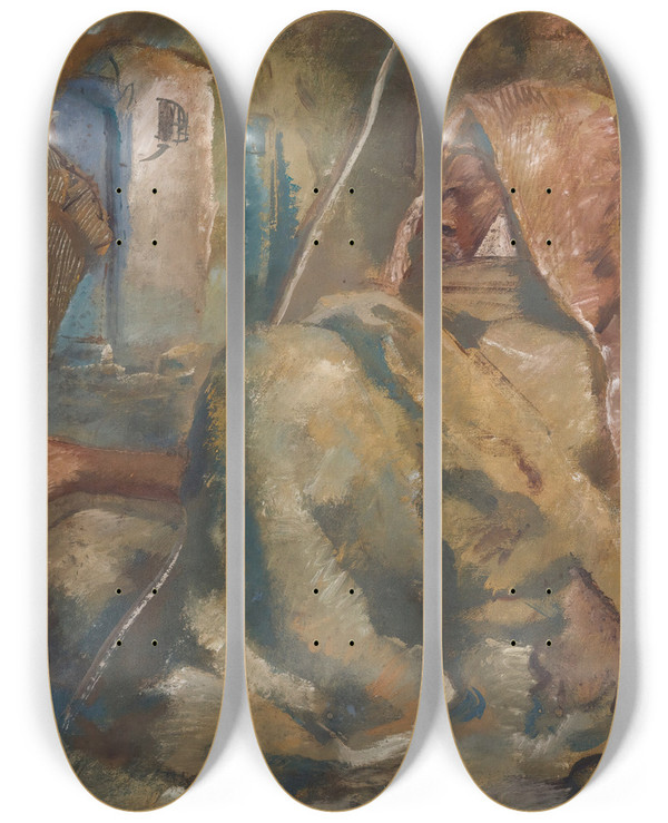 Triptych art skateboard deck of Alexandre Jacovleff The Beggar by Alexandre Jacovleff (1887-1938)