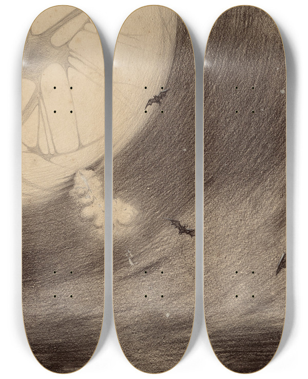 Triptych art skateboard deck of Henrique Alvim Corra Martians Head Toward Earth by Henrique Alvim Correa (1876-1910)