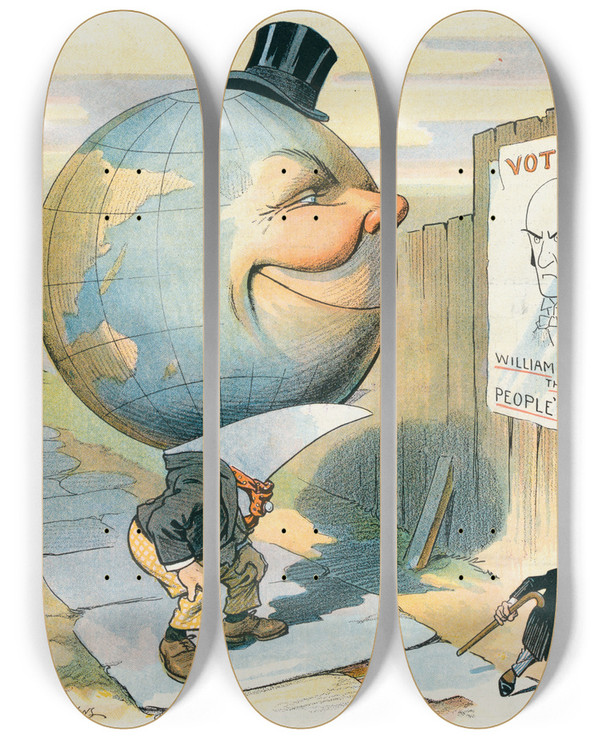 Triptych art skateboard deck of Louis Glackens The Day After Licked And The World Laughs At You by Louis Glackens (1866-1933)