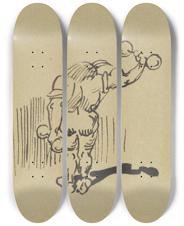 Triptych art skateboard deck of Wilhelm Busch Der Bizeps Wird Zuerst Gebt Er Der Dem Arm Die Spannkraft Gibt by Wilhelm Busch (1832-1908)