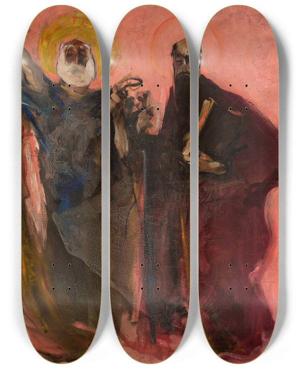 Triptych art skateboard deck of Konrad Krzyanowski Apostles Peter And Paul Sketch by Konrad Krzyzanowski (1872-1922)