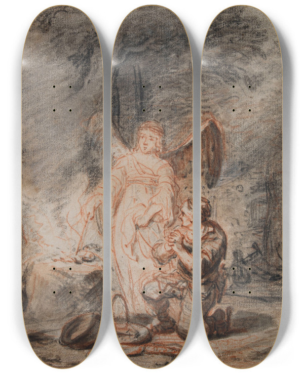 Triptych art skateboard deck of Ferdinand Bol Loffrande De Gdon by Ferdinand Bol (1616-1680)