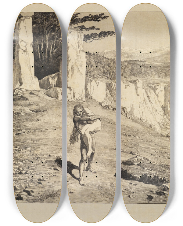Triptych art skateboard deck of Max Klinger Adam Eva Und Die Zukunft Opus Iii Blatt 5 by Max Klinger (1857-1920)