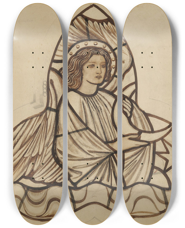 Triptych art skateboard deck of Sir Edward Coley Burnejones Angel Holding The Moon by Sir Edward Coley Burne-Jones (1833-1898)